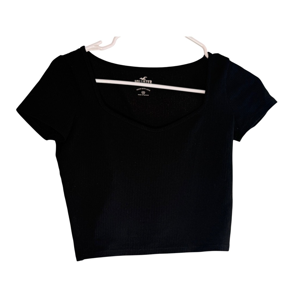 Hollister Must-Have Collection Black Ribbed Scoop Neck Crop Top XS